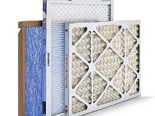 Air filters displayed in various types, showcasing HVAC air filtration systems for cleaner indoor air quality in homes.